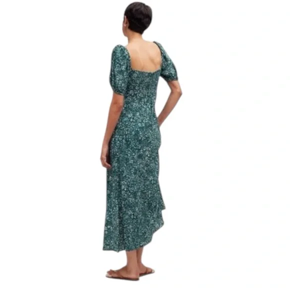 Madewell Puff-Sleeve Sweetheart Midi Dress in Green Ditsy Floral Print - Size 6 - Picture 9 of 11